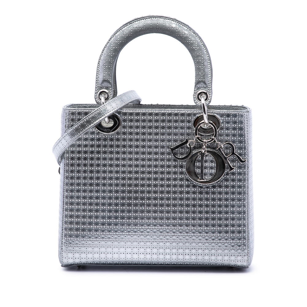 Pre-Loved Dior Medium Metallic Patent Microcannage Lady Dior